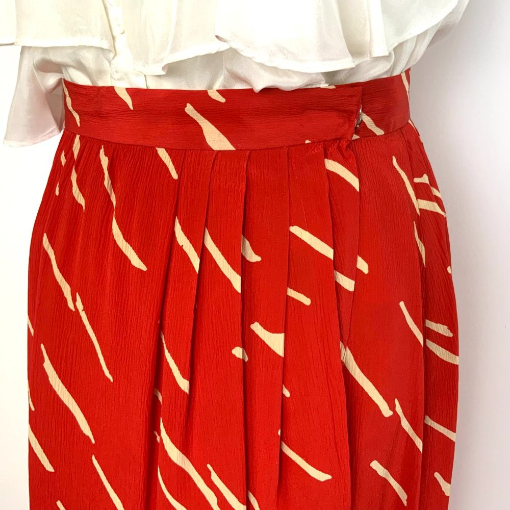 Vintage Christian Dior Red Silk Wrap Front Midi Skirt Luxury Size 10 - Picture 6 of 16
